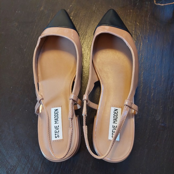 NEW! Steve Madden Wms Allure Patent Slingback Block Heel Tan/Black Vegan Sz 9.5M - Picture 6 of 10